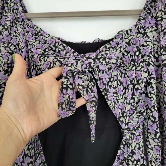 Blush & Day Black Floral Tiered Babydoll Mini Dress M Dark Romantic‎ Whimsigoth - Picture 7 of 14